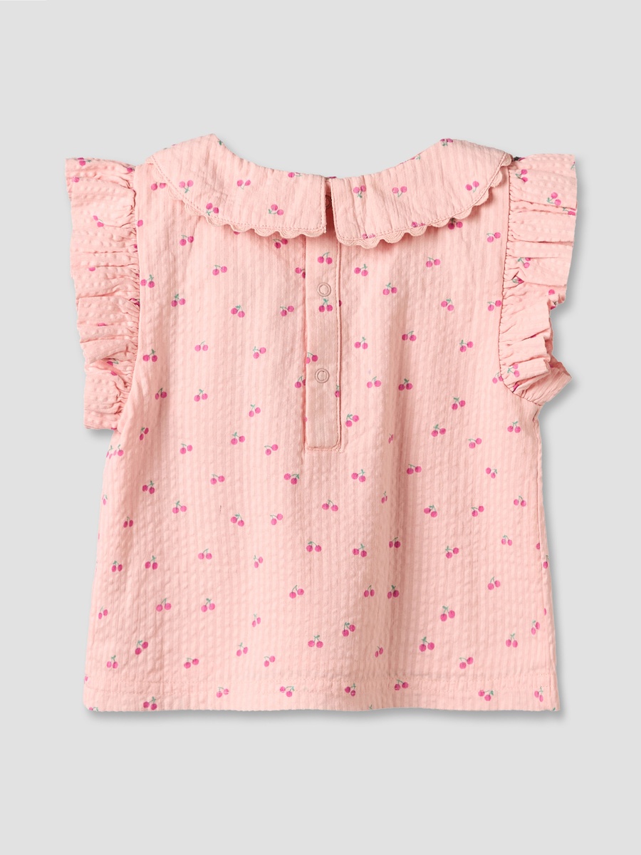 Collared Short Sleeves Top and Shorts Set with Cherry Print