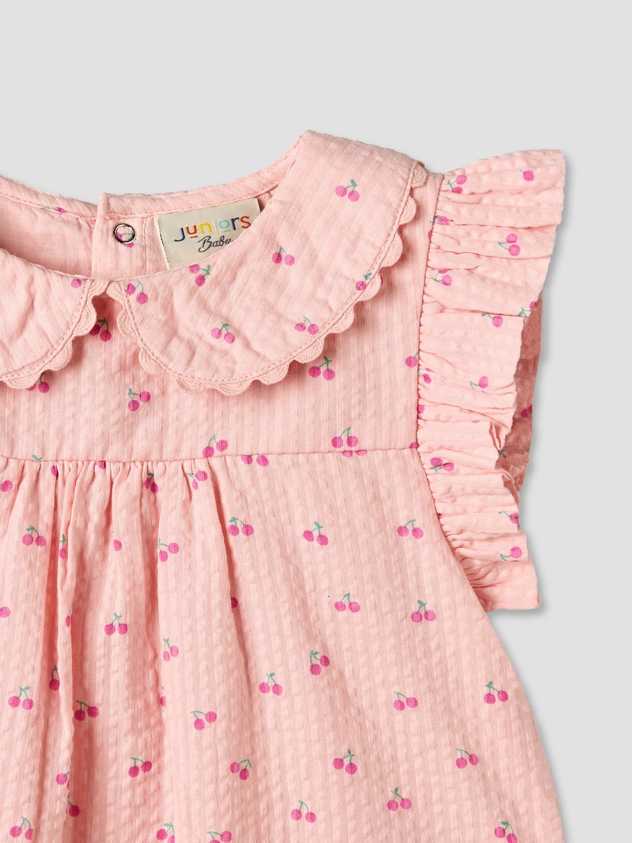 Collared Short Sleeves Top and Shorts Set with Cherry Print