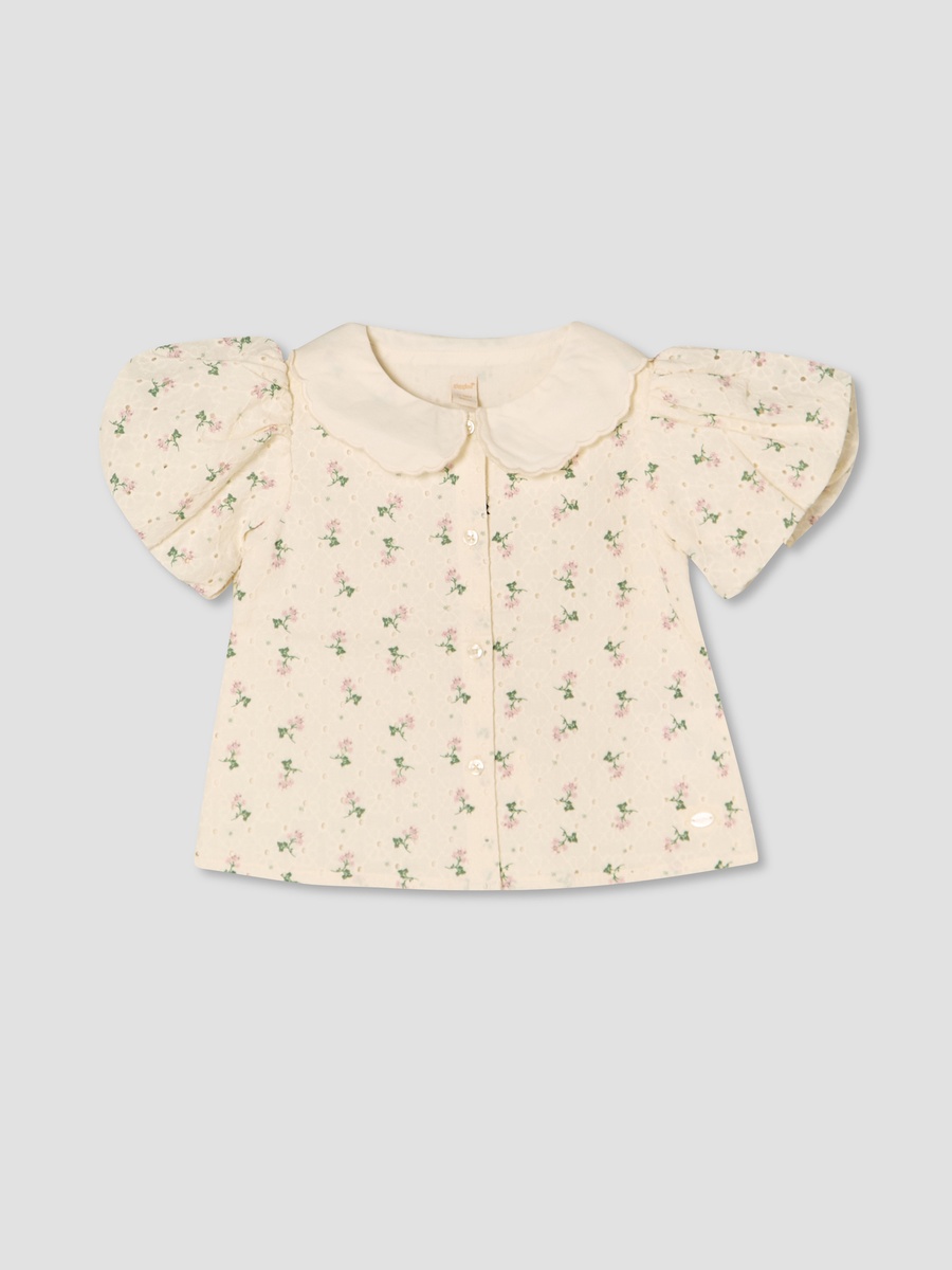 Collared Short Sleeves Shirt and Skirt Set with Floral Print