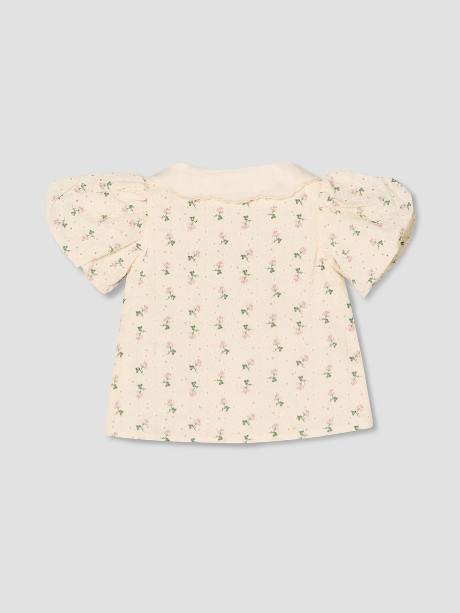 Collared Short Sleeves Shirt and Skirt Set with Floral Print