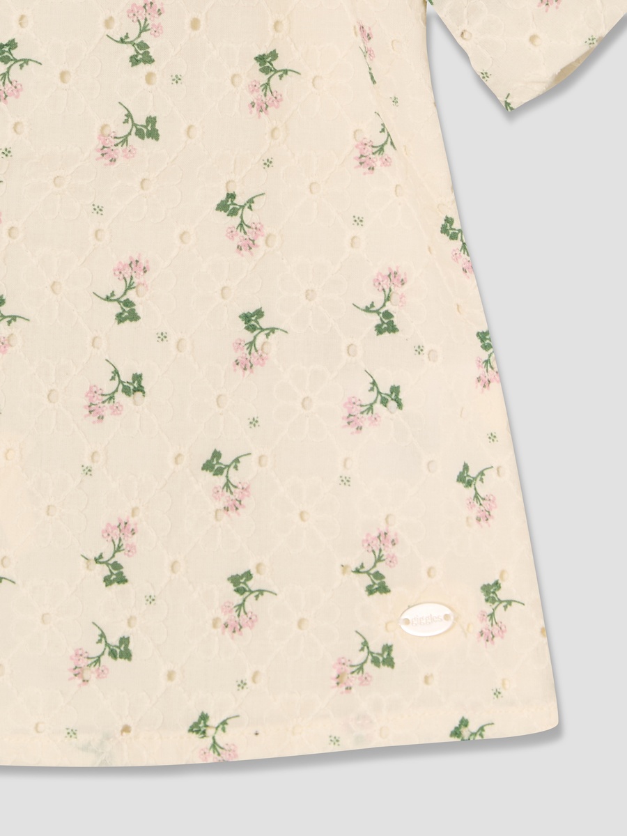 Collared Short Sleeves Shirt and Skirt Set with Floral Print