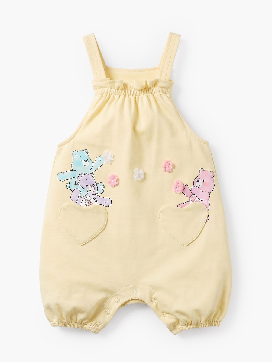 Crew Neck Short Sleeves T-Shirt and Dungaree Set with Care Bears Print