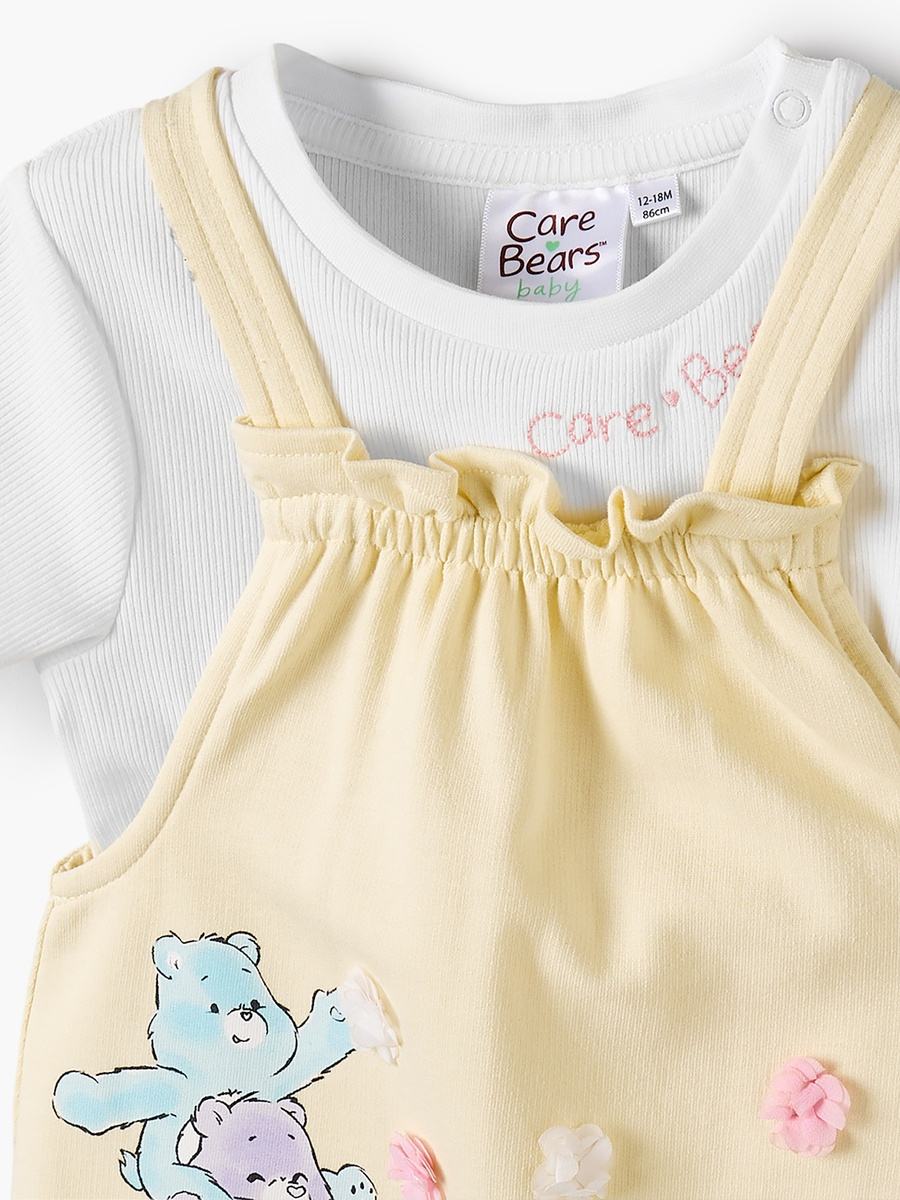 Crew Neck Short Sleeves T-Shirt and Dungaree Set with Care Bears Print
