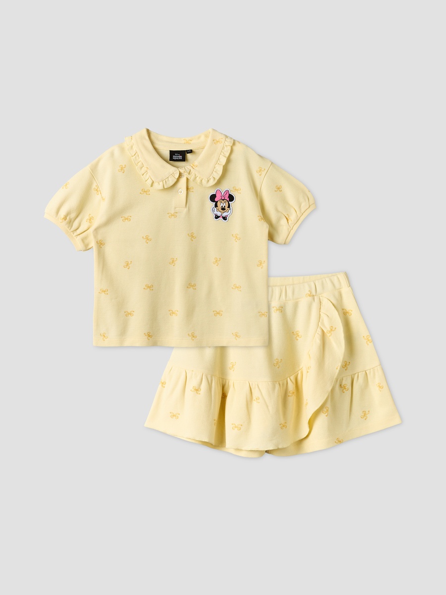 Collared Short Sleeves T-Shirt and Skorts Set with Minnie Mouse Applique