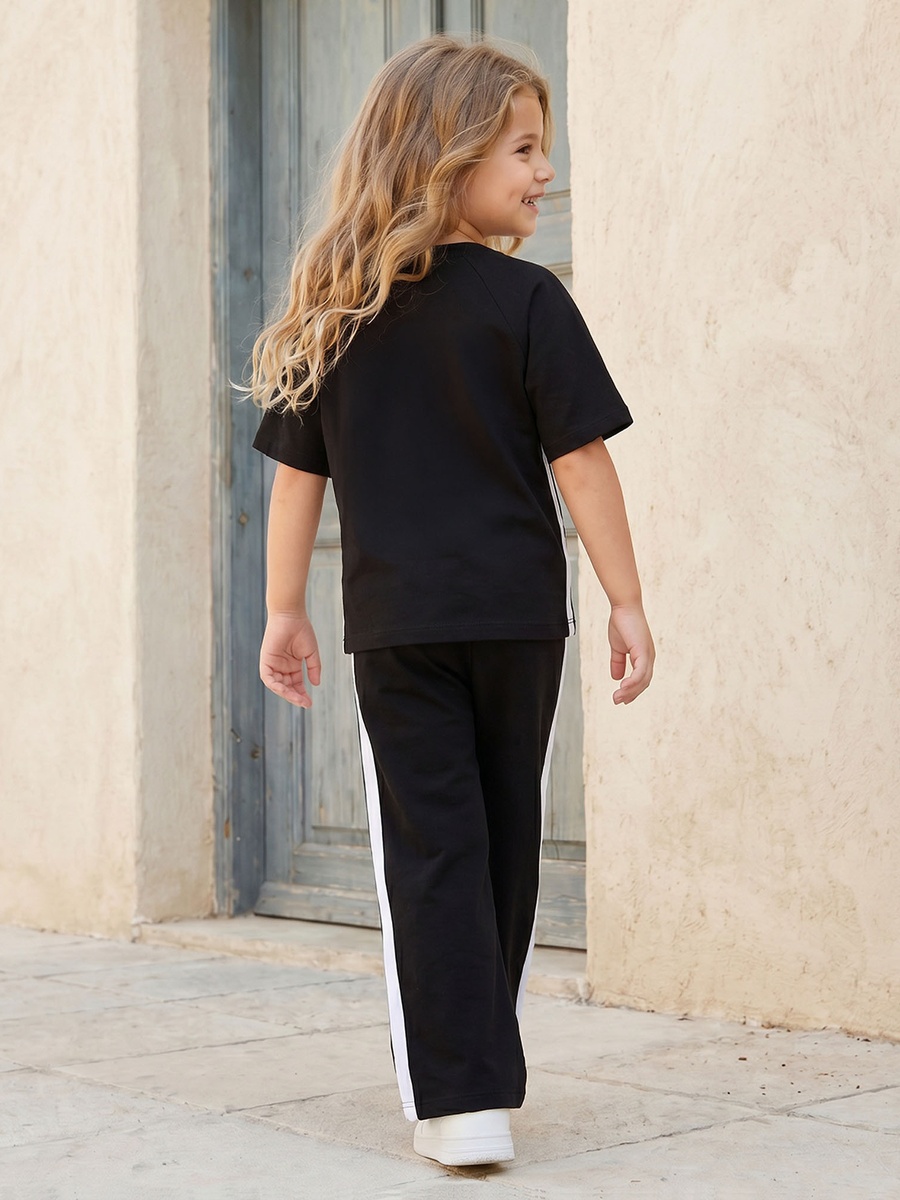 Crew Neck Short Sleeves T-Shirt and Pants Set with Stitch Print