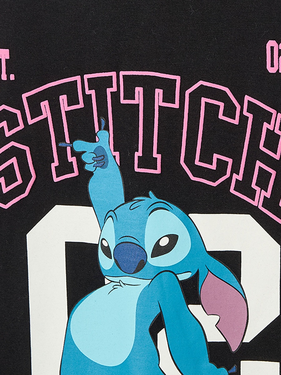 Crew Neck Short Sleeves T-Shirt and Pants Set with Stitch Print