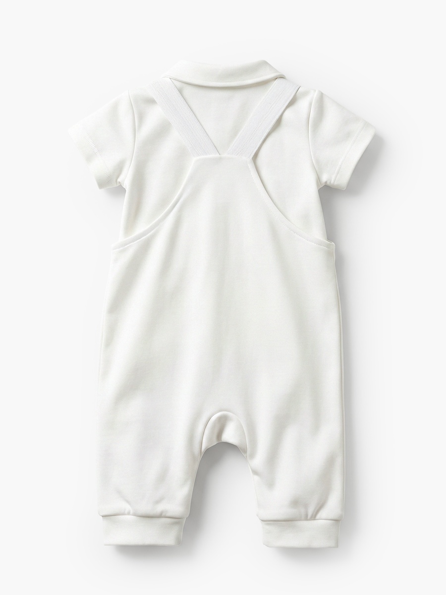 Collared Short Sleeves Polo T-Shirt and Dungaree Set with Button Closure