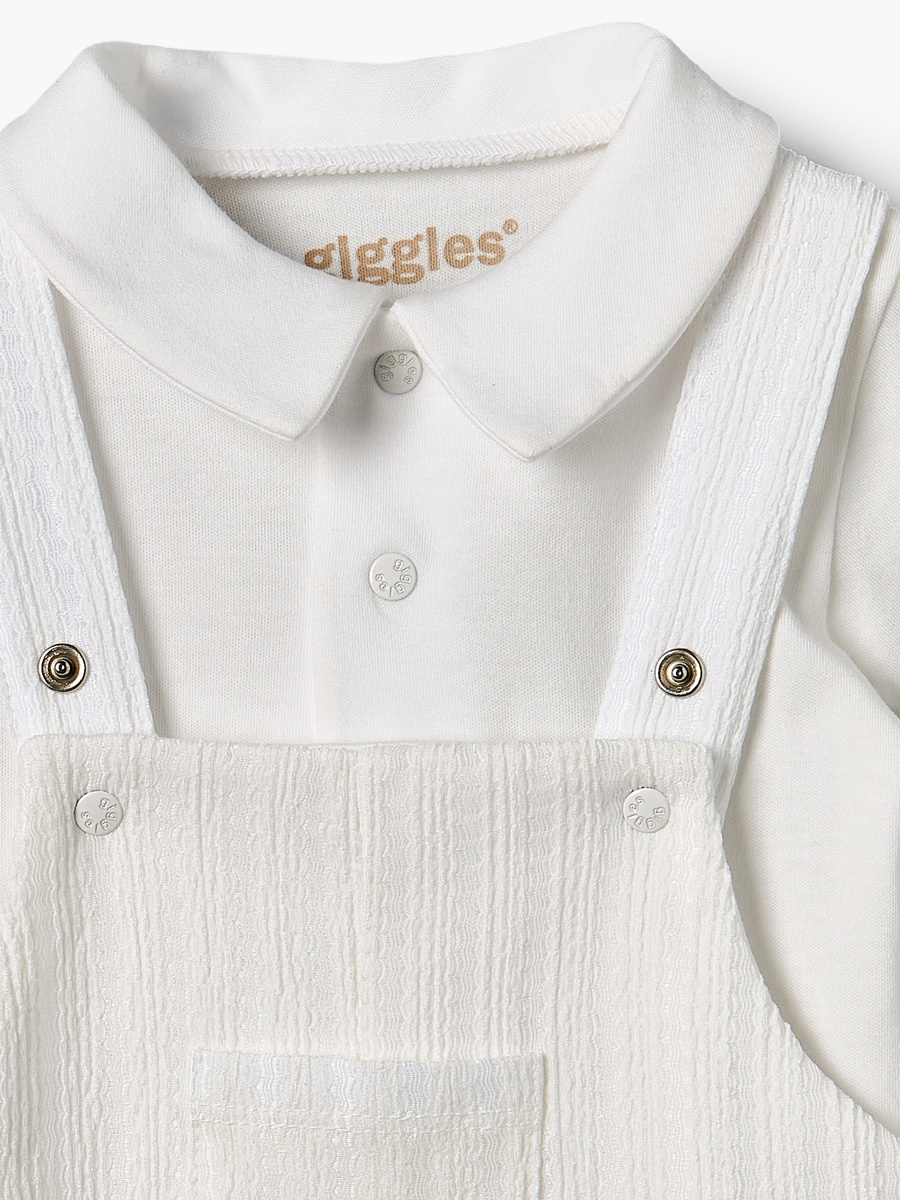 Collared Short Sleeves Polo T-Shirt and Dungaree Set with Button Closure
