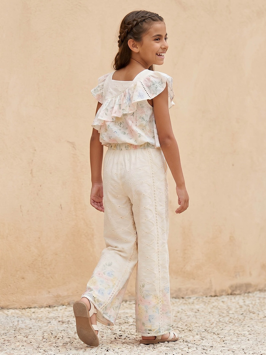 Mid Rise Wide Leg Trousers with Embroidery