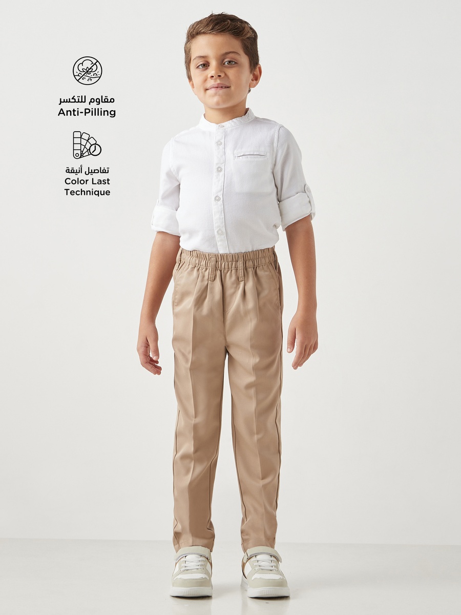 Solid Trousers with Elasticated Waist and Pockets