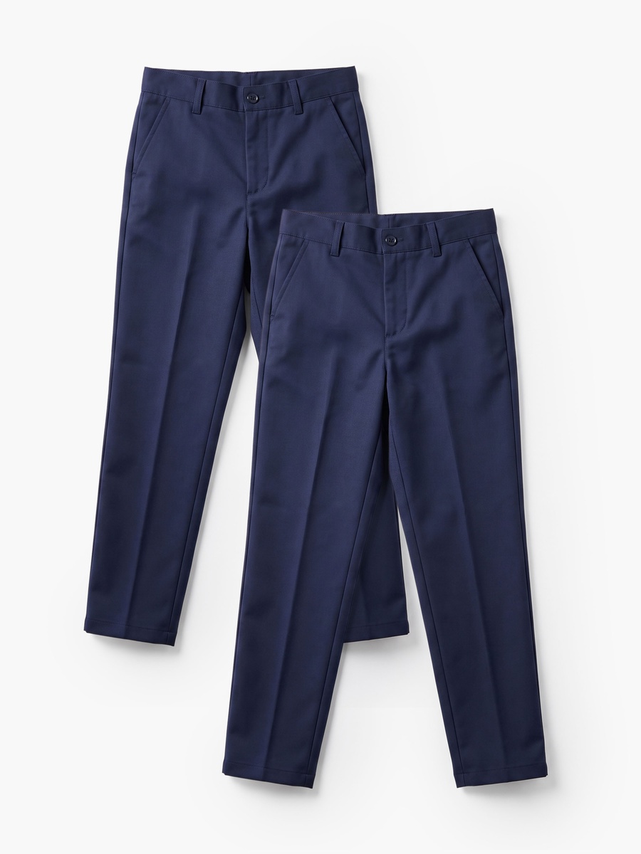 Pack of 2 Solid Full Length Pants with Button Closure and Pockets