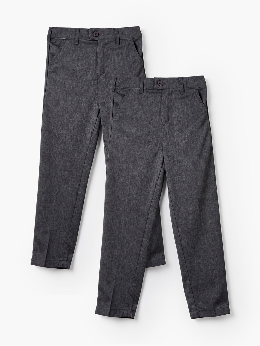Pack of 2 Solid Full Length Pants with Button Closure and Pockets