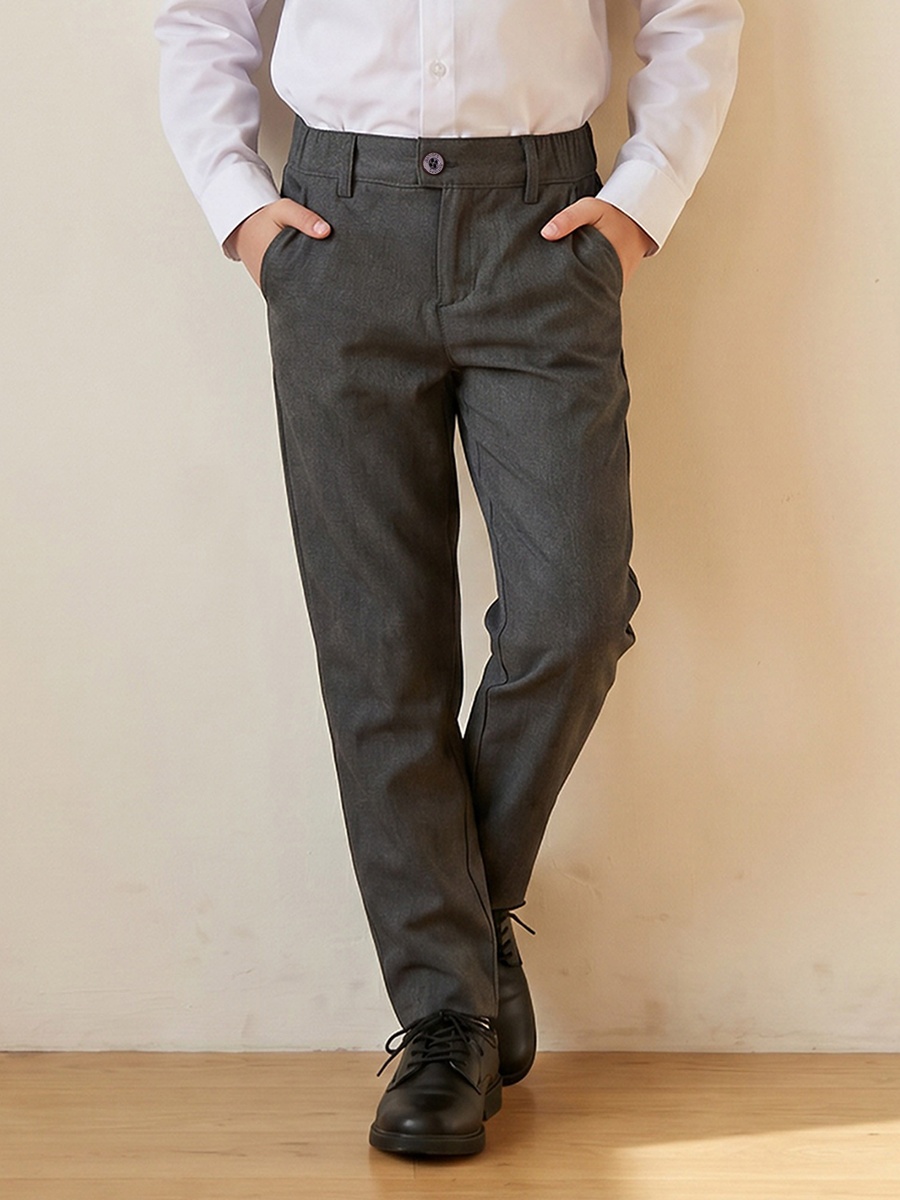 Pack of 2 Solid Full Length Pants with Button Closure and Pockets