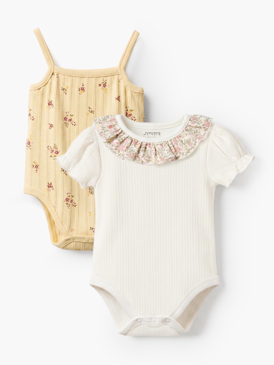 Set of 2 Round Neck Bodysuit with Floral Print