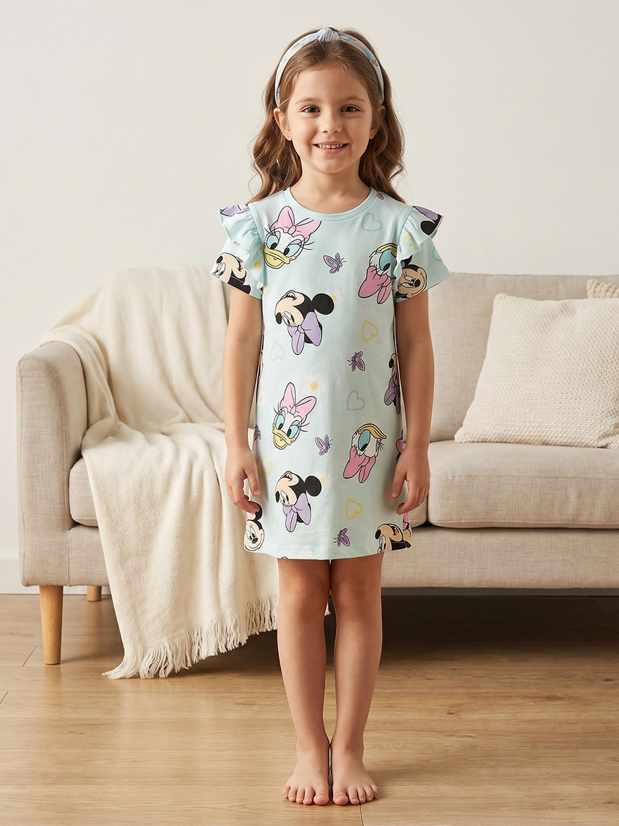 Pack of 2 Cotton Round Neck Short Sleeves Sleepshirts with Minnie Mouse and Daisy Duck Print