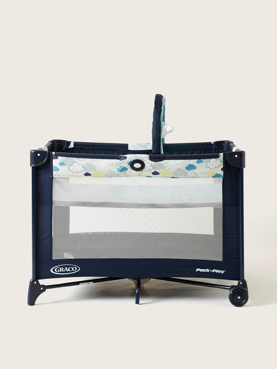 Compact Blue Travel Cot with Signature Graco Push-Button Fold (up to 3 Years)
