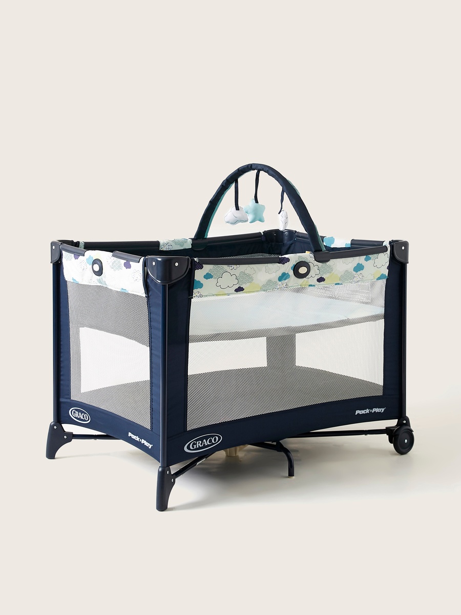 Compact Blue Travel Cot with Signature Graco Push-Button Fold (up to 3 Years)
