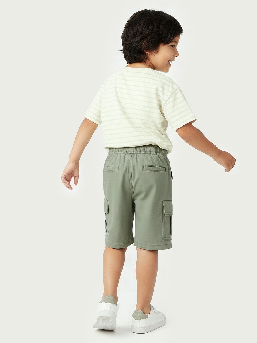 Knee Length Elasticated Drawstring Waist Cargo Shorts with Pockets