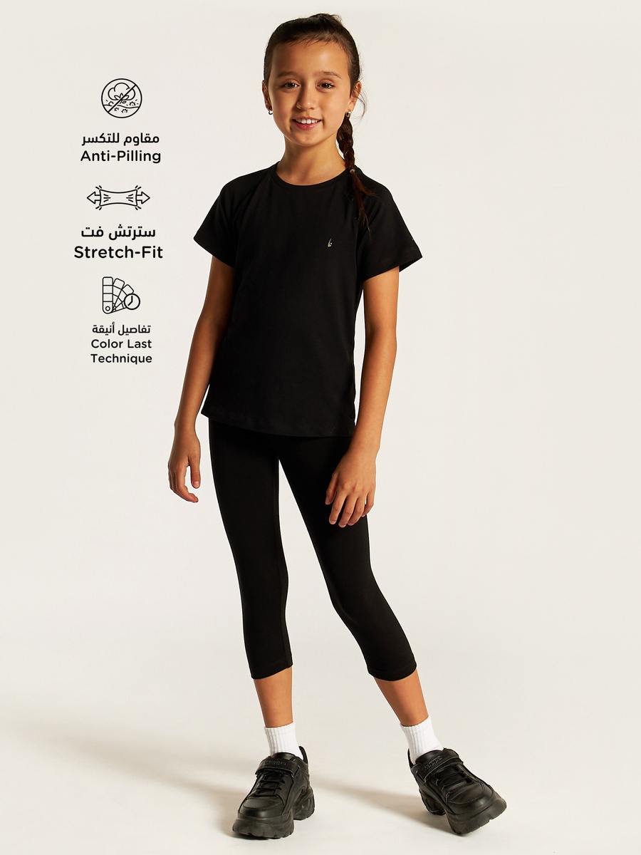 Solid 3/4 Leggings with Elasticised Waistband