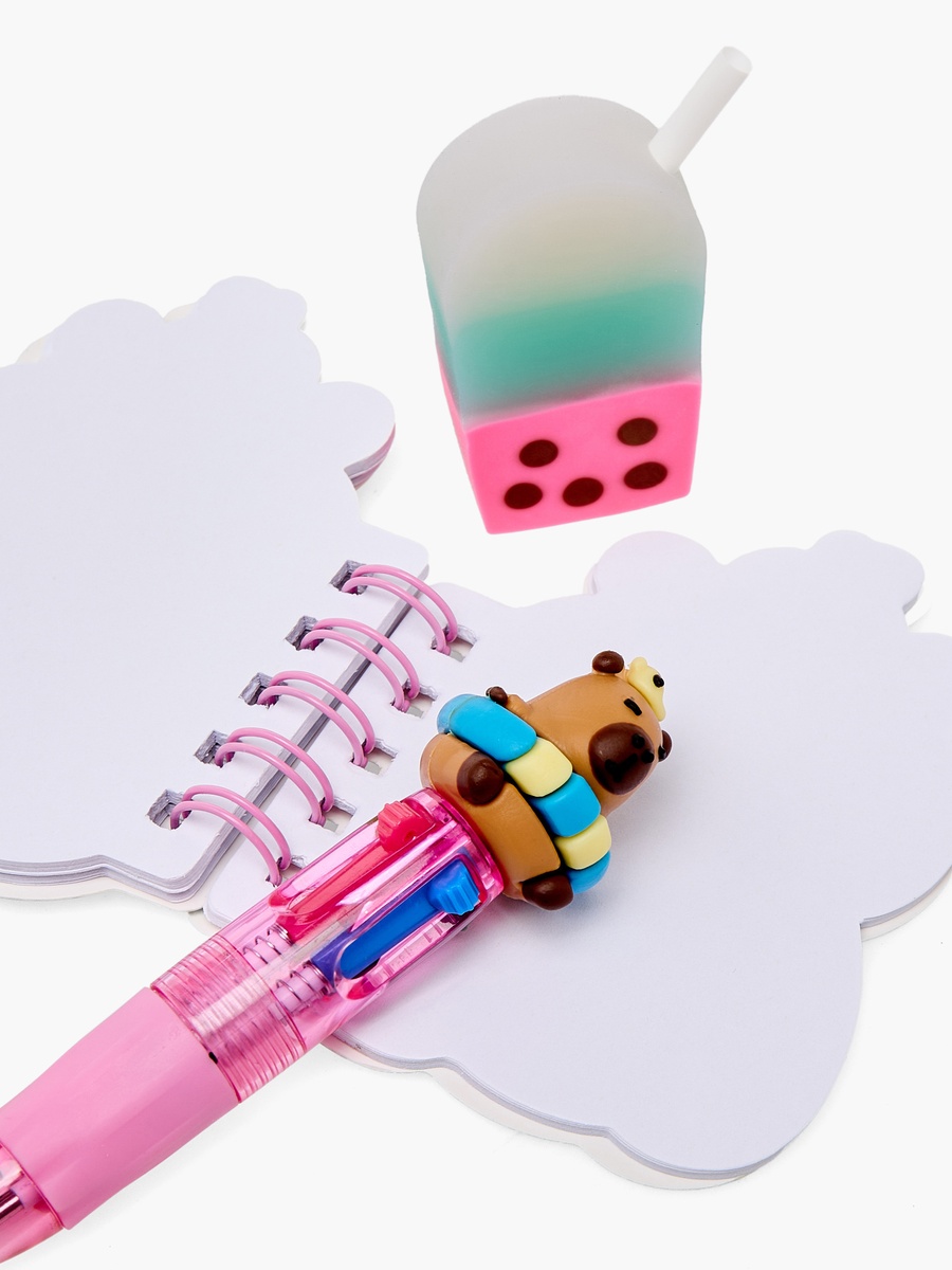 Squishy and Scribble Stationery Set with Pen, Eraser, Squishies and Notebook - 6-Piece