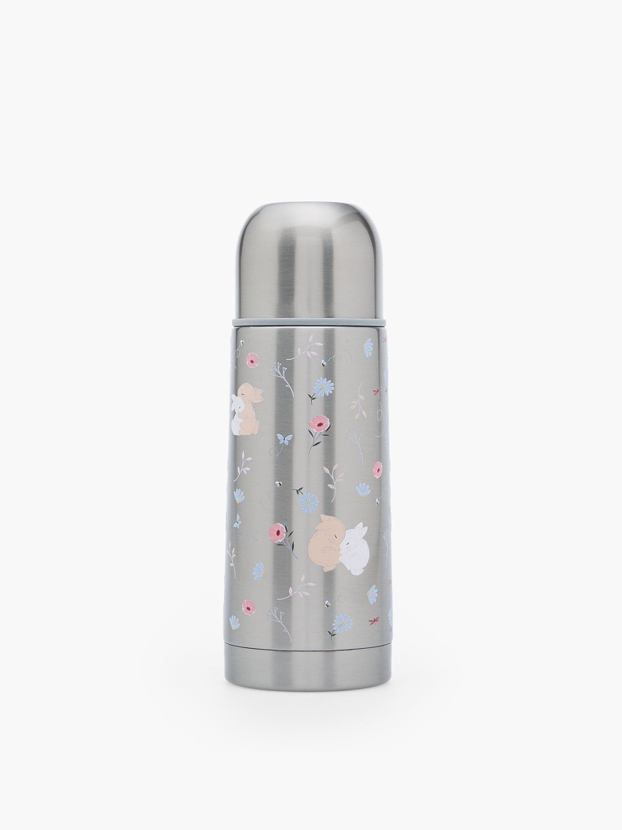 Bunny Print Stainless Steel Water Bottle with Wide Mouth and Vacuum Insulation - 350 ml