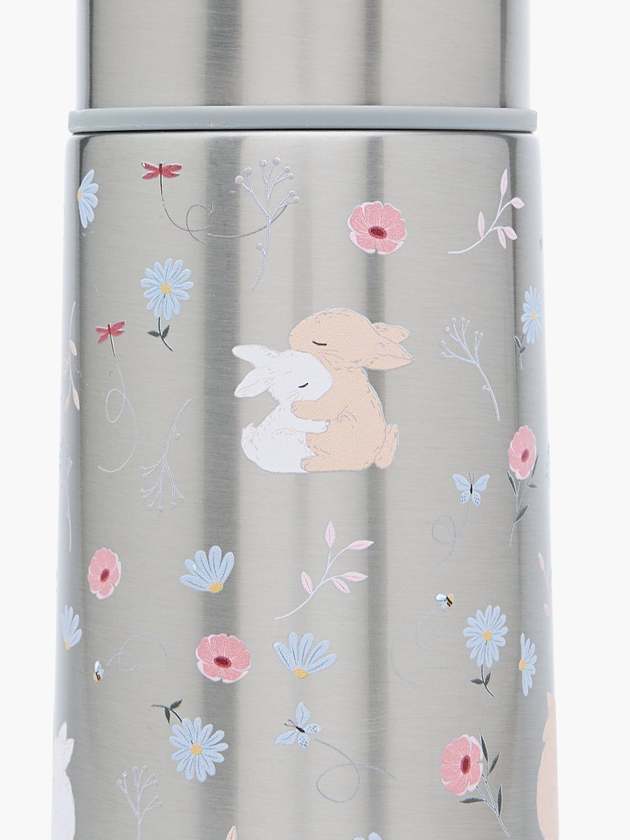 Bunny Print Stainless Steel Water Bottle with Wide Mouth and Vacuum Insulation - 350 ml