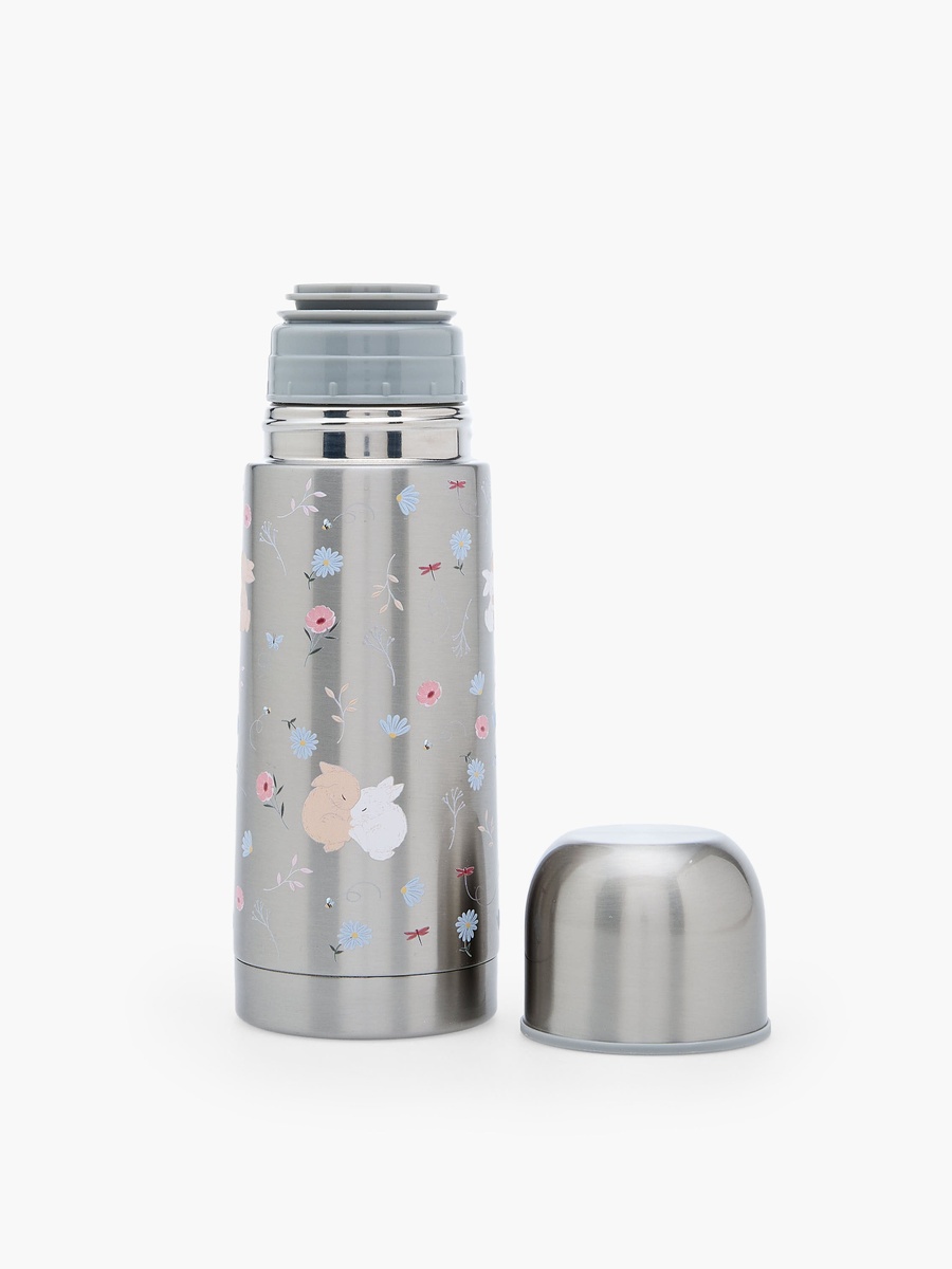 Bunny Print Stainless Steel Water Bottle with Wide Mouth and Vacuum Insulation - 350 ml