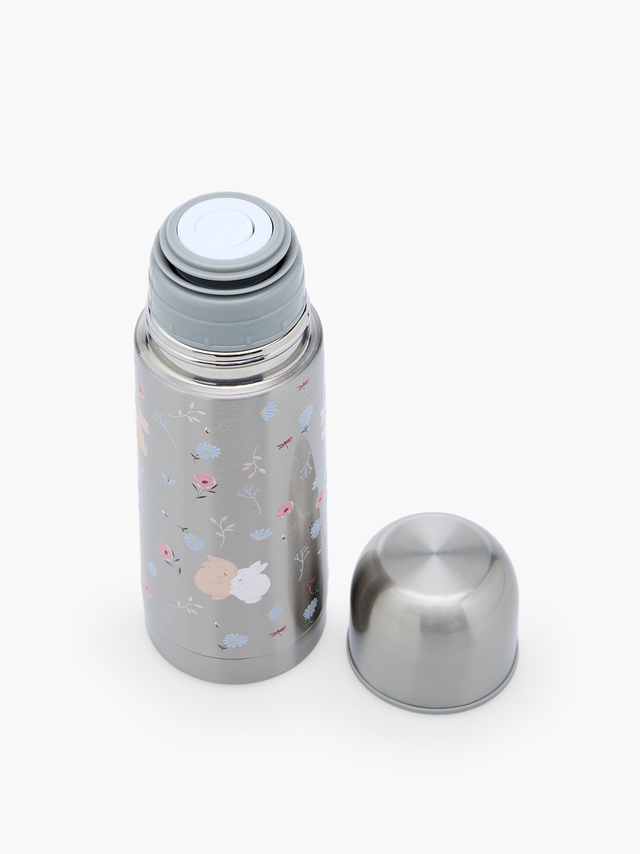 Bunny Print Stainless Steel Water Bottle with Wide Mouth and Vacuum Insulation - 350 ml