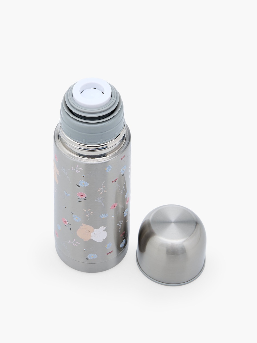 Bunny Print Stainless Steel Water Bottle with Wide Mouth and Vacuum Insulation - 350 ml