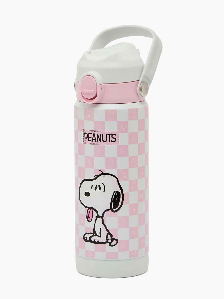Snoopy Print Stainless Steel Water Bottle with Flip Spout and Handle - 500 ml