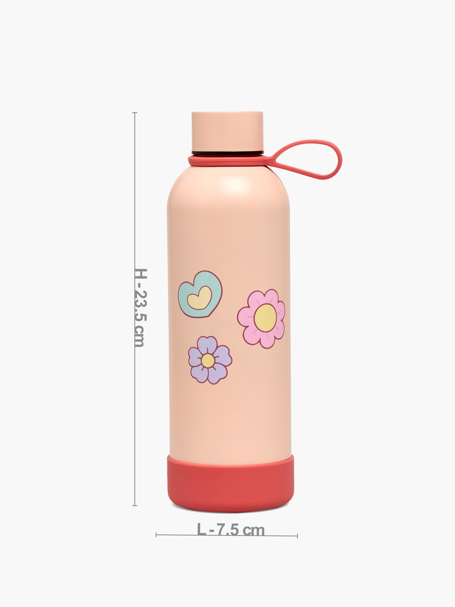 Floral Print Stainless Steel Water Bottle with Carry Loop