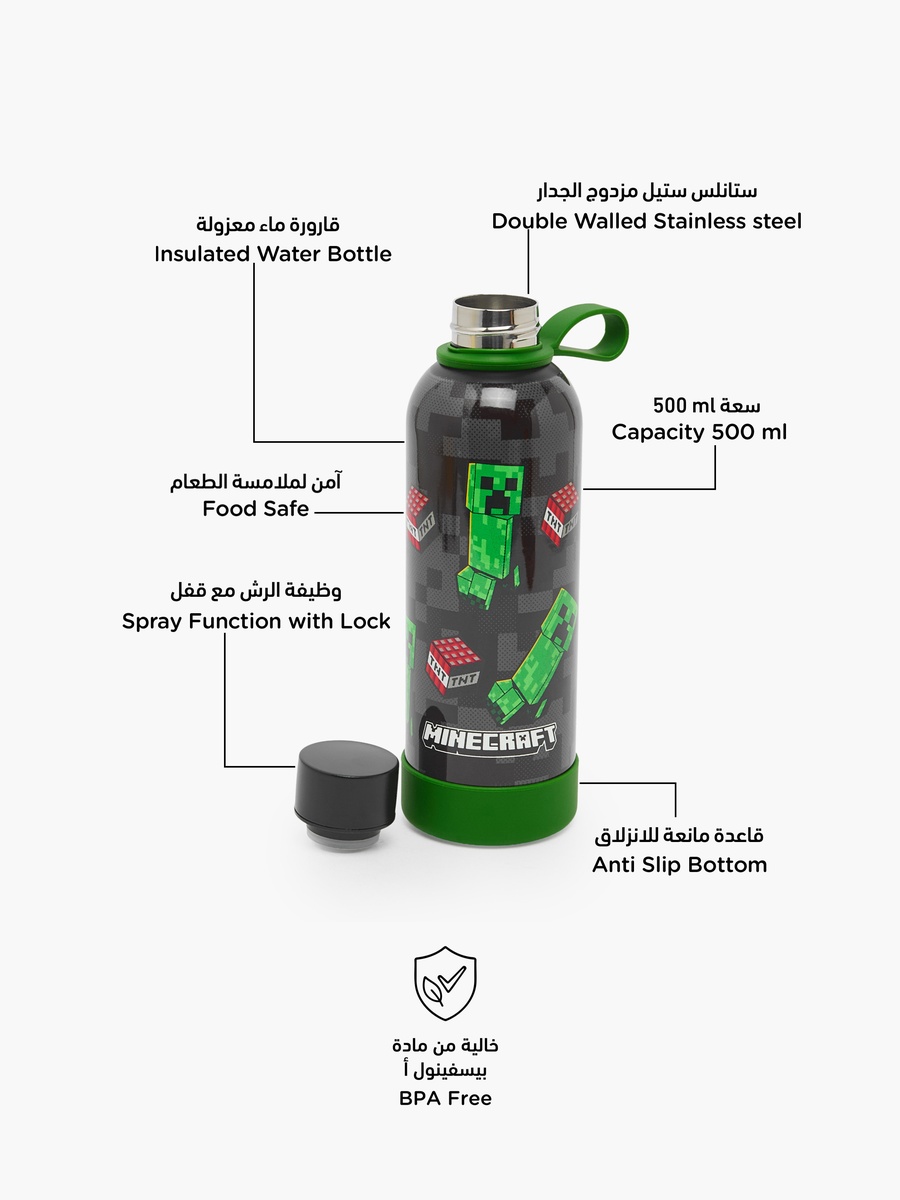 Minecraft Print Stainless Steel Water Bottle with Loop Handle