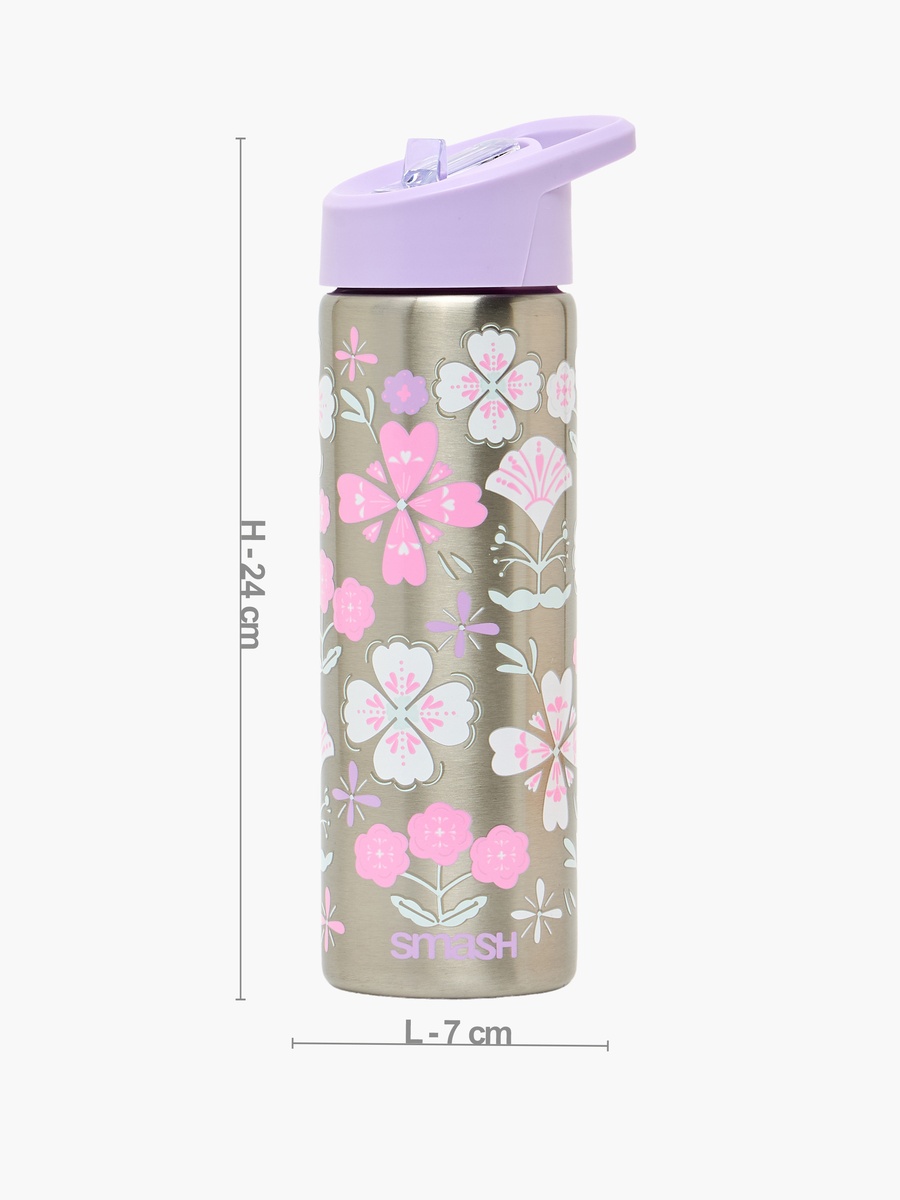 Printed Stainless Steel Water Bottle with Flip Spout and Handle - 750 ml