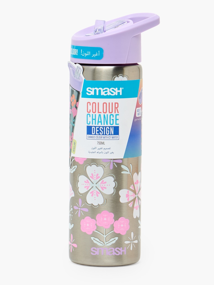 Printed Stainless Steel Water Bottle with Flip Spout and Handle - 750 ml