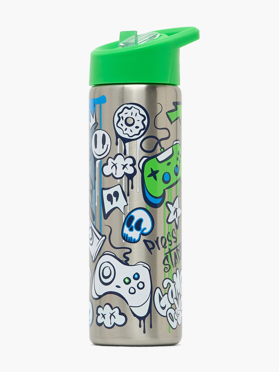 Printed Stainless Steel Water Bottle with Flip Spout and Handle - 750 ml