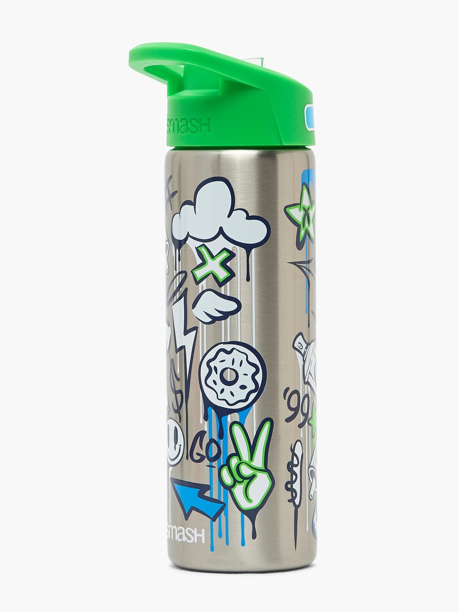 Printed Stainless Steel Water Bottle with Flip Spout and Handle - 750 ml