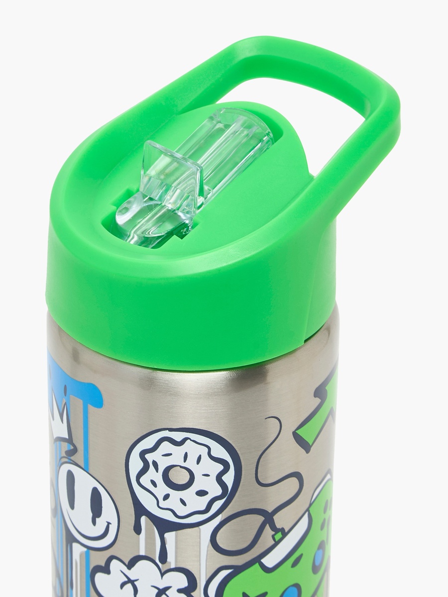 Printed Stainless Steel Water Bottle with Flip Spout and Handle - 750 ml