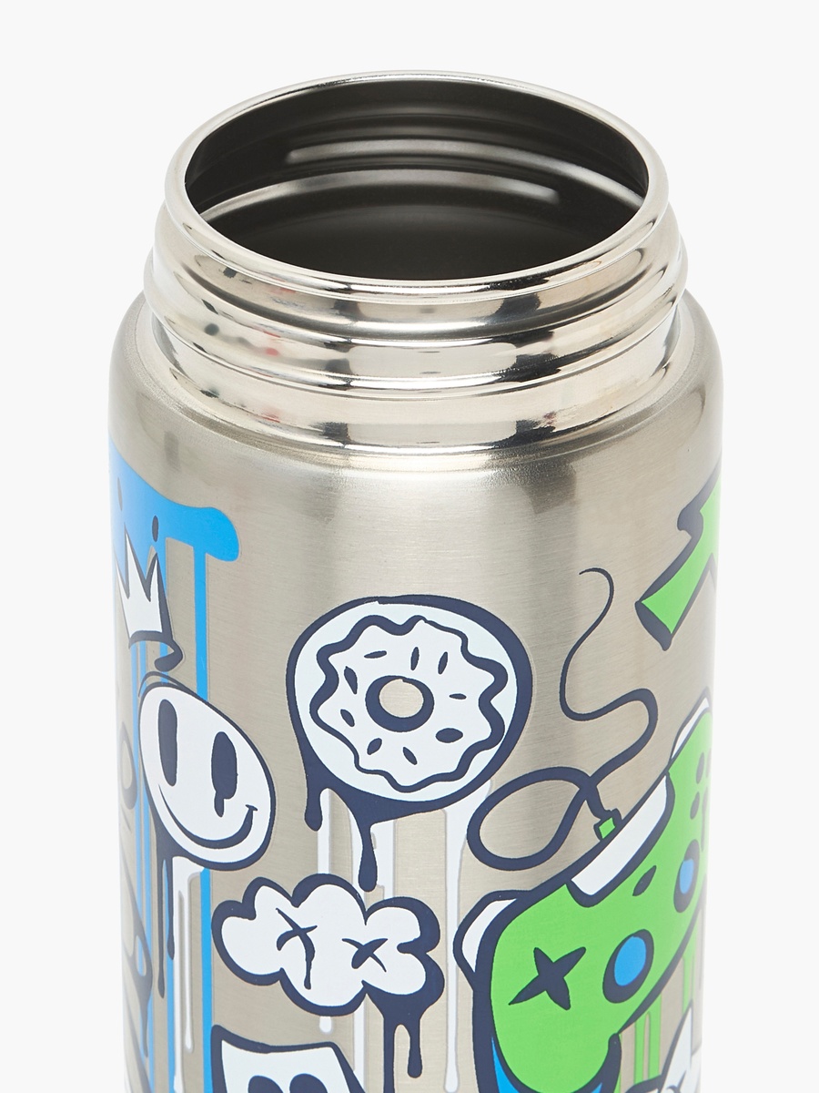 Printed Stainless Steel Water Bottle with Flip Spout and Handle - 750 ml