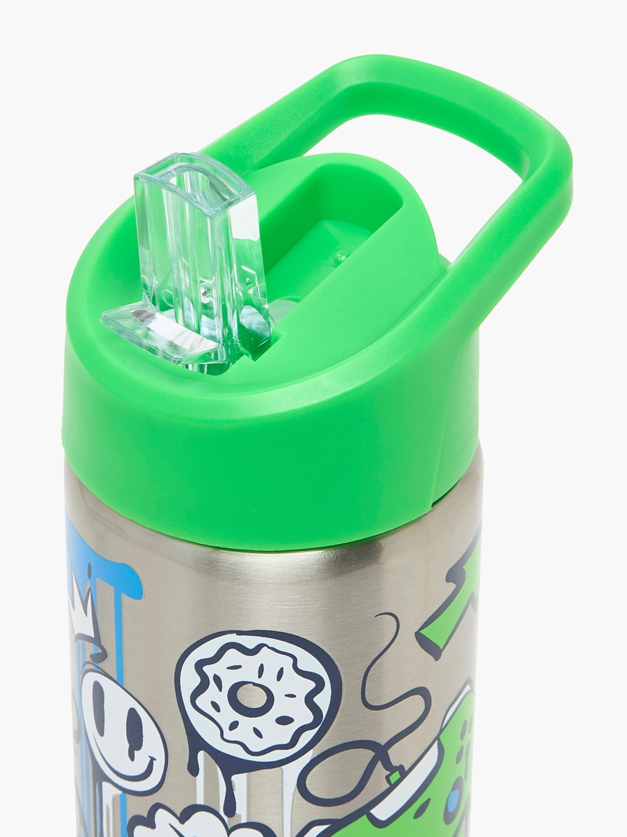 Printed Stainless Steel Water Bottle with Flip Spout and Handle - 750 ml