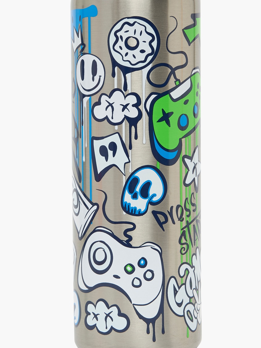 Printed Stainless Steel Water Bottle with Flip Spout and Handle - 750 ml