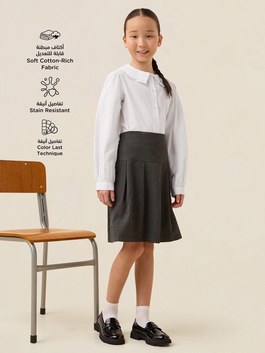 Solid Collared Top with Long Sleeves
