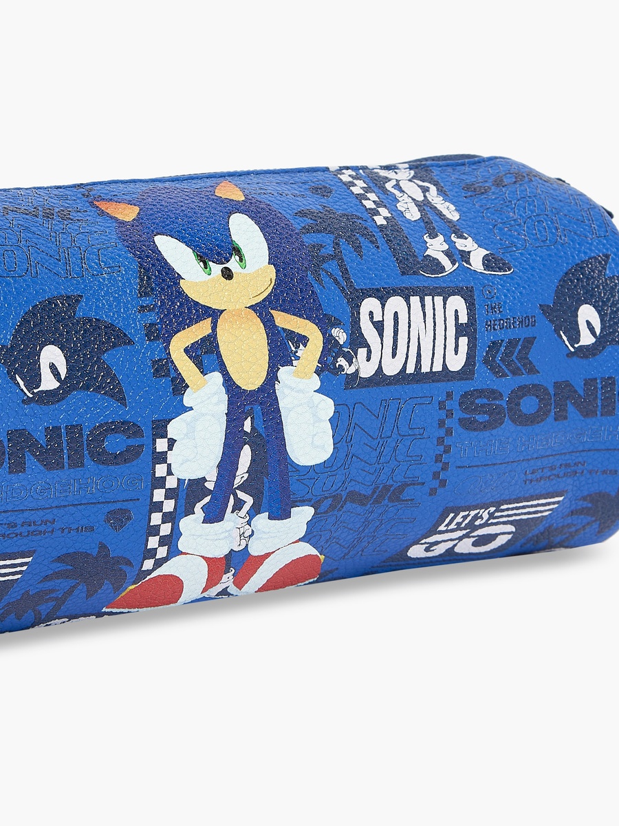 Sonic the Hedgehog Print Pencil Pouch with Zip Closure