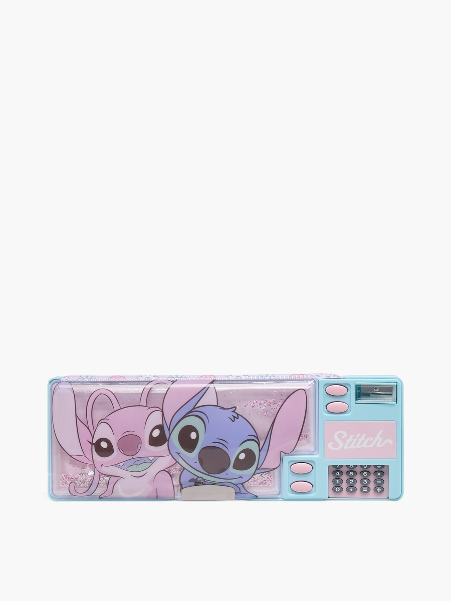 Stitch and Angel Print Pencil Case with Calculator