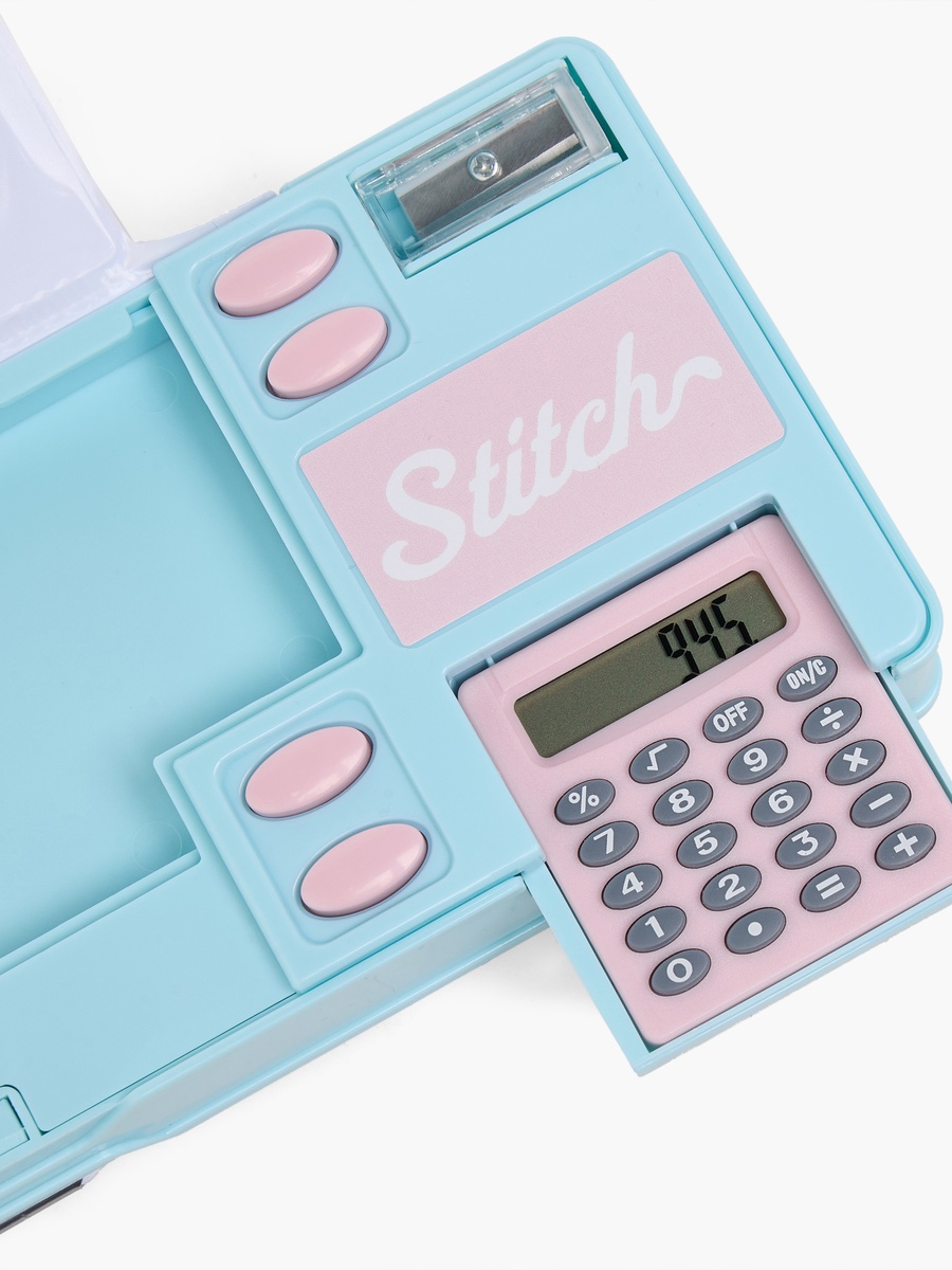 Stitch and Angel Print Pencil Case with Calculator