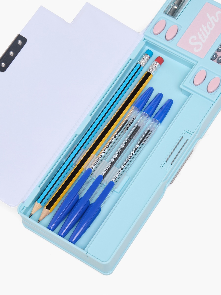 Stitch and Angel Print Pencil Case with Calculator