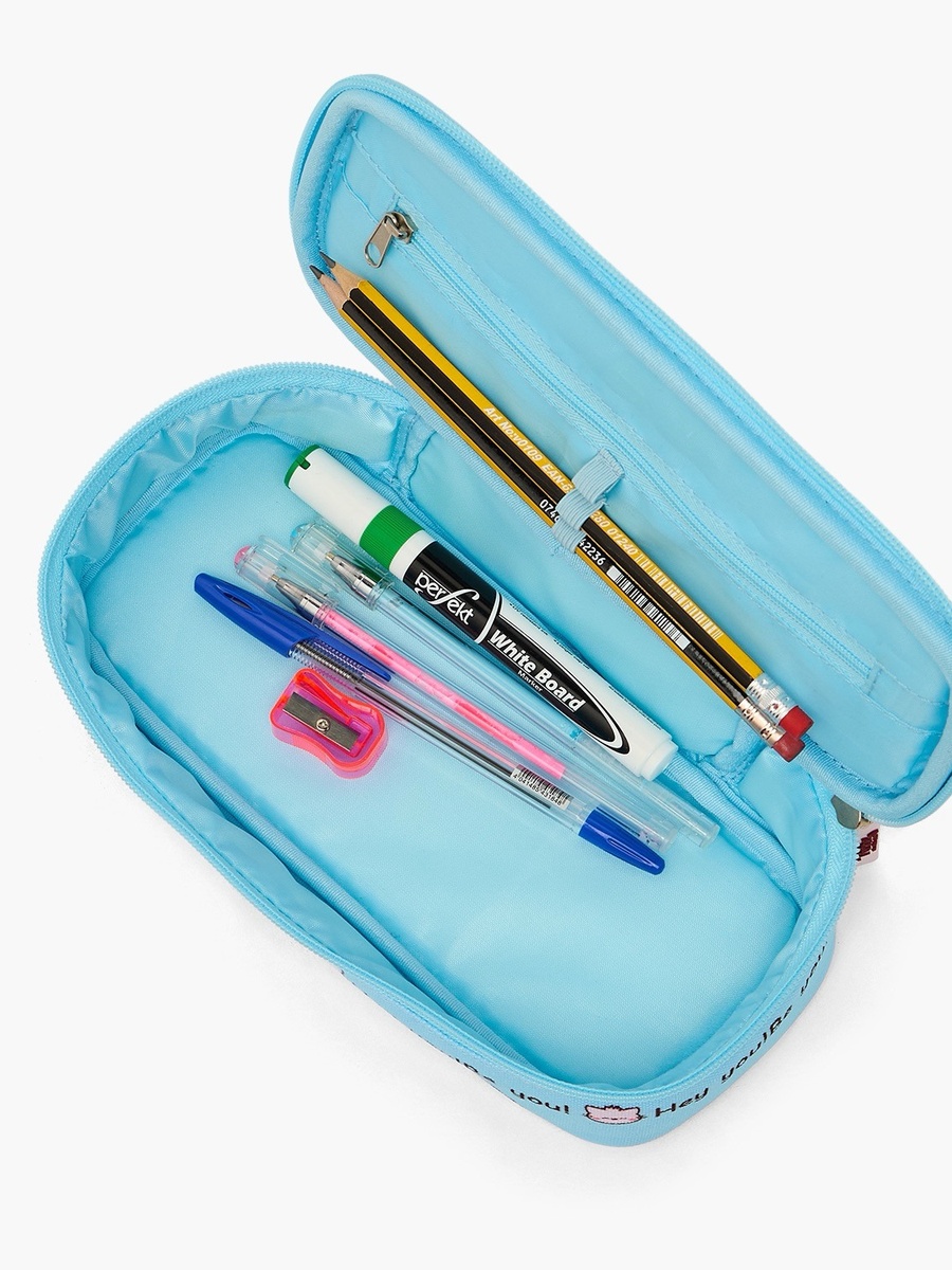 Slogan Print Pencil Pouch with Zip Closure