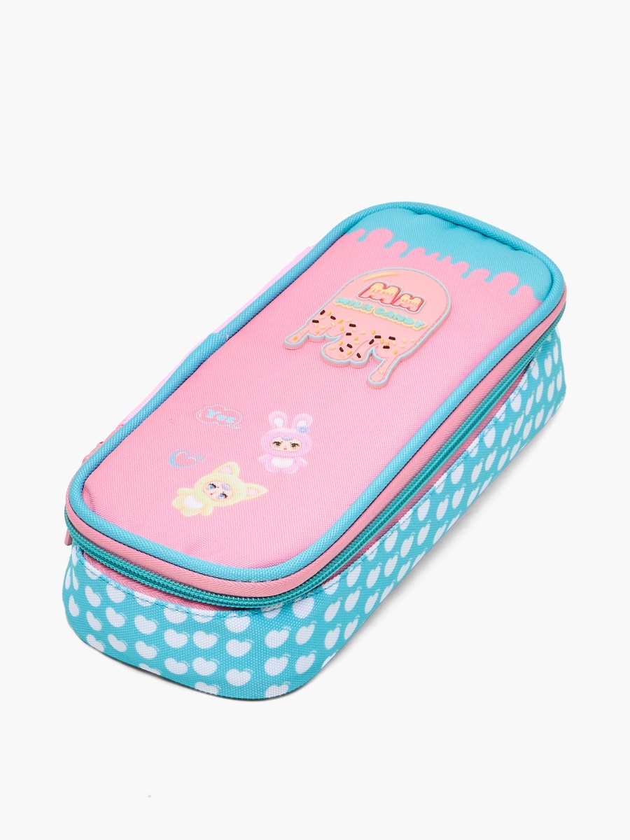 Logo Applique Pencil Pouch with Zip Closure