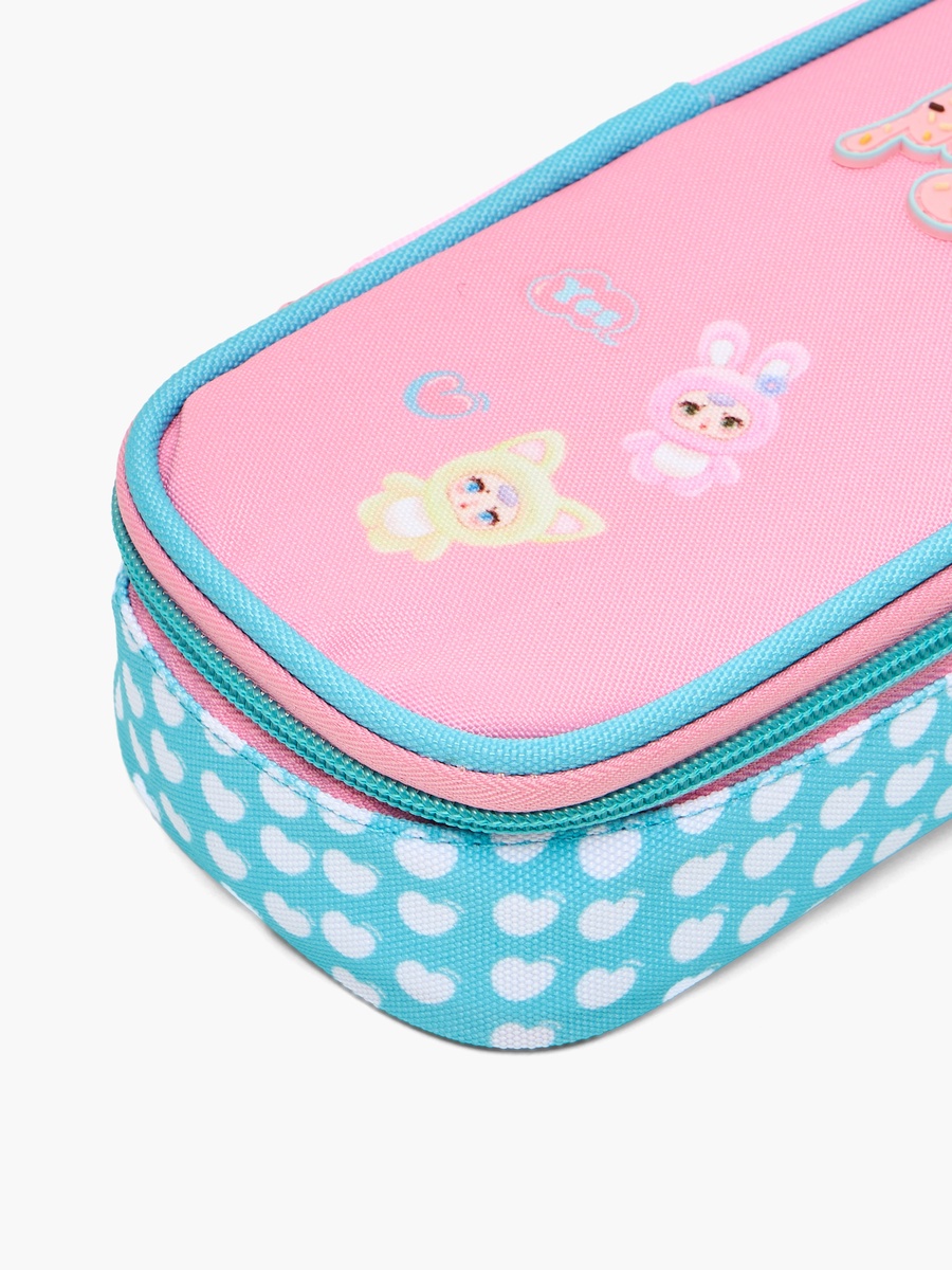 Logo Applique Pencil Pouch with Zip Closure