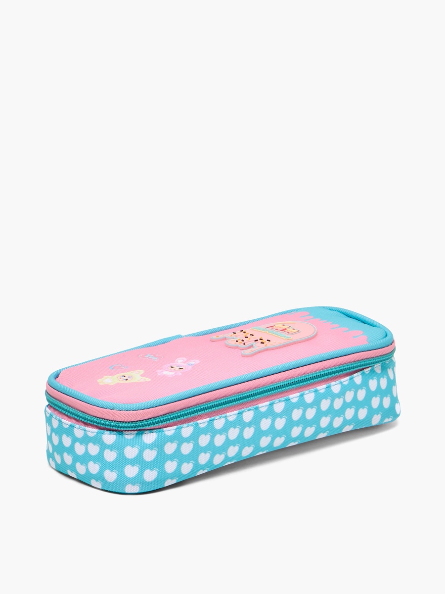 Logo Applique Pencil Pouch with Zip Closure