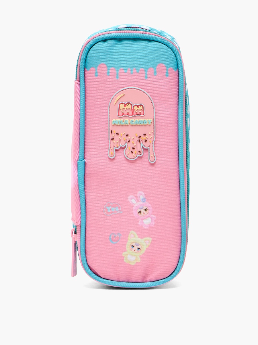 Logo Applique Pencil Pouch with Zip Closure